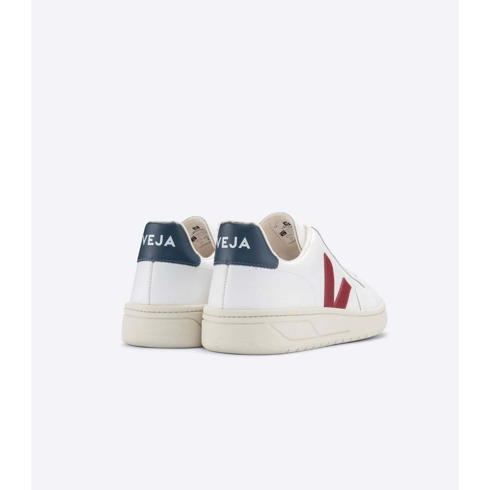 Men's Veja V-12 LEATHER Sneakers White/Red | ZA 341PJJ